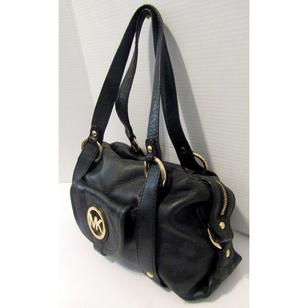 Michael Kors Satchel Bag Fulton Black Pebbled Leather Shoulder Bag Purse - Picture 4 of 12
